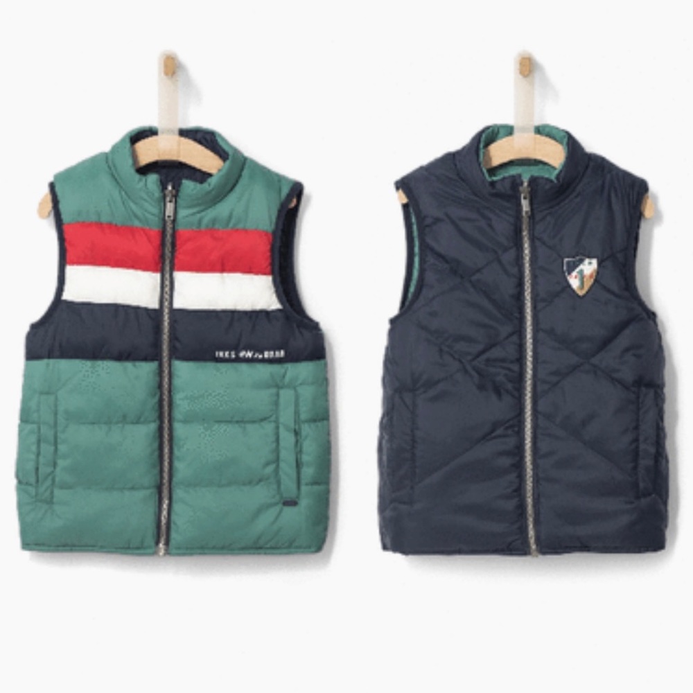 Ikks Boys Reversible Puffer Vest in Green and Blue with Stripes Size 10 - Picture 16 of 16